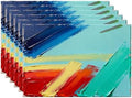 Batmerry Abstract Art Painting Linen Placemats Set of 6, Modern Colorful Texture Artwork Blue Washable Table Mats for Kitchen Table Thickened Heat Insulation Dining Set Indoor Outdoor 12X18 in