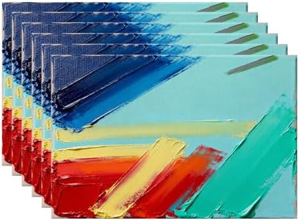 Batmerry Abstract Art Painting Linen Placemats Set of 6, Modern Colorful Texture Artwork Blue Washable Table Mats for Kitchen Table Thickened Heat Insulation Dining Set Indoor Outdoor 12X18 in