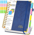 Spiral Notebook Journal with Removable Dividers Tabs, 300 Pages Hardcover Leather 5 Subject College Ruled Notebook, 6.1"x8.2" Large A5 Lined Journal for Women Men Spiral Notebook for Work School,Navy