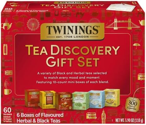 Twinings Tea Discovery Gift Set, Black & Herbal Variety Pack, 6 Mini Boxes