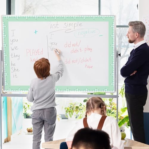 50ft Checkered Bulletin Board Borders, Checkerboard Straight Trim Border with Scalloped Edge Print, Classroom Decor for Chalkboard Whiteboard Back to School Supplies, Green and White