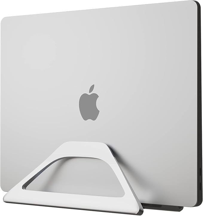Aluminum Vertical Laptop Stand with Gravity Auto-Lock – Adjustable Laptop Holder Vertical fits MacBook Pro/Air, Chromebook & Gaming Laptops up to 17.3" – Space-Saving Desktop Dock - Silver