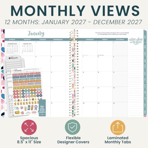 bloom daily planners 2027 Planner for Women (8.5" x 11") - Weekly & Monthly Calendar Year (January to December) Softcover Agenda Book Organizer with Stickers & Stencil - Confetti