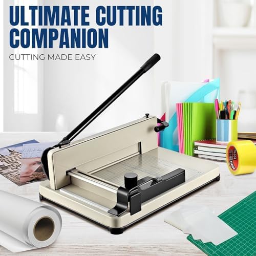 Flexzion Guillotine Paper Cutter 12" A4 Professional Industrial Heavy Duty Scrapbooking Metal Base Trimmer Machine 400 Sheet Capacity for Office Commercial Photocopy Printing Shop