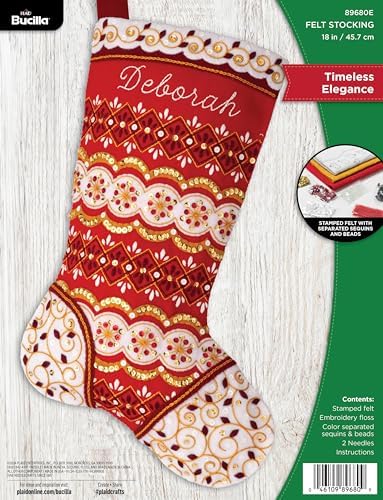 Bucilla Felt Applique 18" Stocking Making Kit, Timeless Elegance, Perfect for Holiday DIY Arts and Crafts, 89680E