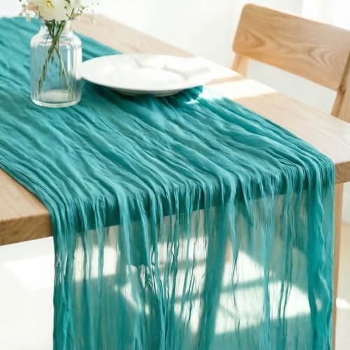 Teal Cheesecloth Table Runner Fall Boho Wedding Birthday Home Decor