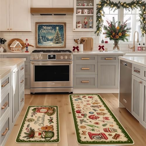 Baccessor Christmas Kitchen Rugs Set of 2 Gingerbread 17x29 and 17x47 Inch