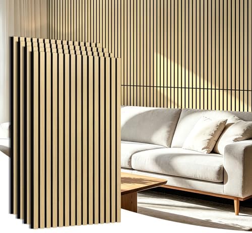Art3d 47 x 23.6 Inch Acoustic Wood Slat Design Wall Panels, 4-Pack, Oak