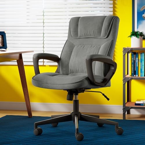 Serta Executive Office Chair Lumbar Support, Padded Arms Microfiber Chair