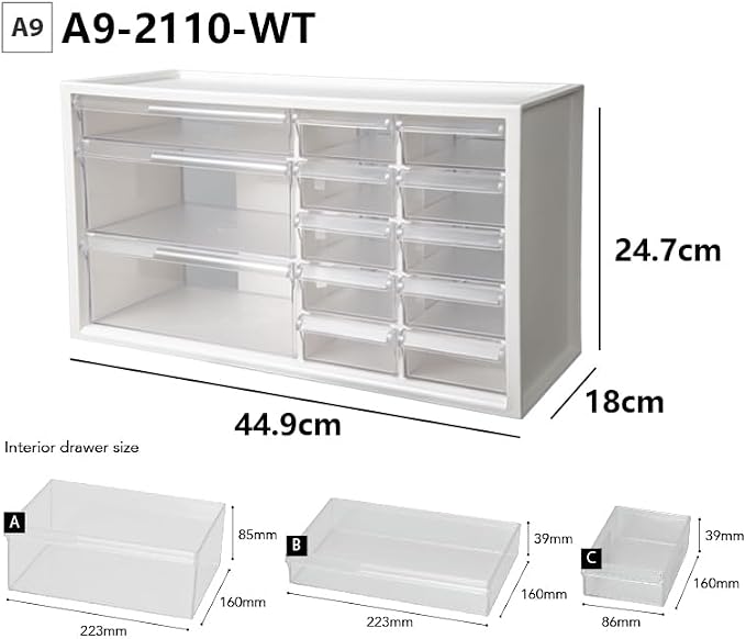 13 Drawers and Dividers Desk Drawer Organizer for Hair Accessories Arts Crafts Sewing Supplies Stationary Teacher Toolbox Medicine Vitamin, White, A9-2110-WT