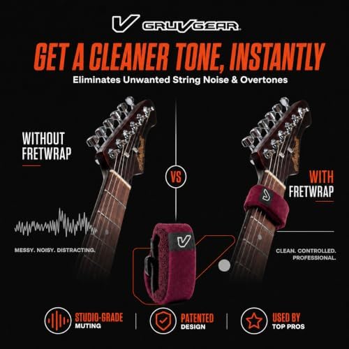 Gruv Gear Fret Wrap & Guitar Mute, Fretwrap for Acoustic, Electric & Bass | String Dampener Recording, Tapping & Practice Accessory (1 Pack, Extra Large Burgundy, Fits 7-12 String Bass, Extended