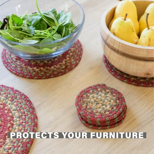 Homespice Cider Barn Braided Coasters for Rustic Decor, Round 4" Set of 6