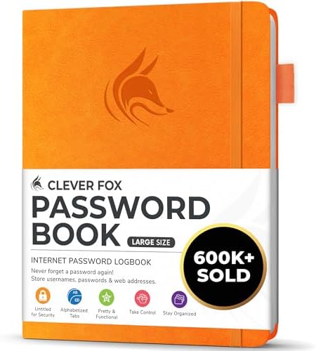 Clever Fox Password Book with Alphabetical Tabs, 7"x10" Keeper Yellow