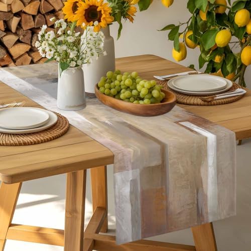Brown Graffiti Art Table Runner Dresser Scarf 13 x 120 Inch Abstract Mottled Color Block Geometric Table Runners Non-Slip Heat Resistant Kitchen Dining Table Decor for Home Holidays Indoor Outdoor