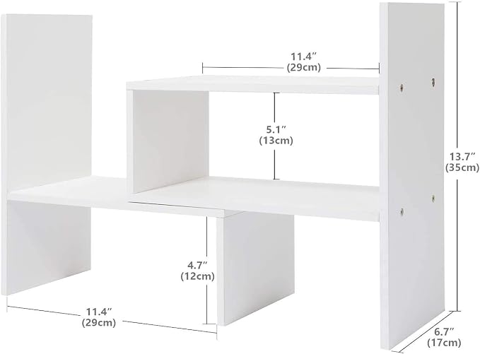 Expandable Desktop Bookshelf & Desk Organizer Shelf - Wooden Table Top Storage Organizer with Shelves, Corner Storage Rack, Small Desk Hutch for Dorm, Office, Home, Study Desk Accessories