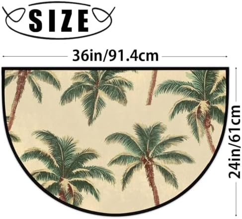 Ocean Palm Trees Beige Half Round Door Mat Non Slip Washable Semi Circle Area Rug Absorbent Soft Half Moon Rug Floor Mat for Indoor Outdoor Kitchen Bathroom Patio Front Door Mat Decor