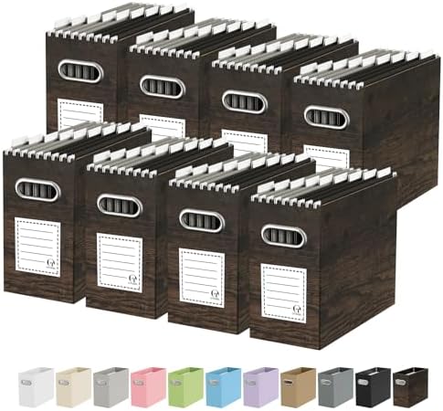 Oterri Portable Collapsible Cardboard File Box with Handle for Letter-Size | 8-Pack. Stainless Steel Handle. Label Stickers Included. Fits Letter Folders (Not Included). Home, Office, School, Dorm, Tax.