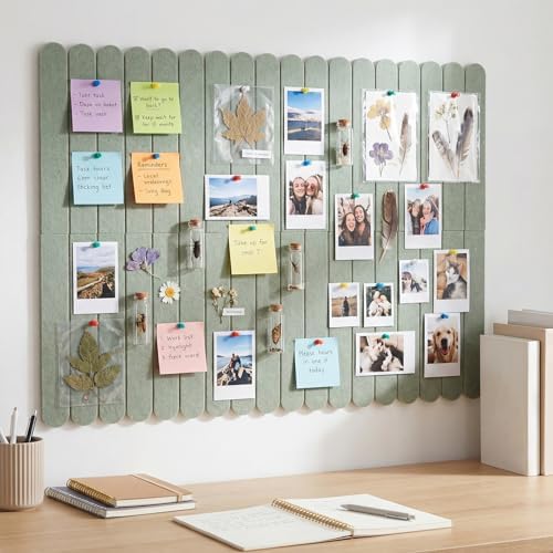 Yookeer Large Scalloped Felt Bulletin Board 36'' x 24'' Cork Board Alternative for Office Wall Decor 6 Pack with 25 Safe Removable Adhesive Tabs Push Pin, Felt Pin Boards for Home Office(Green)