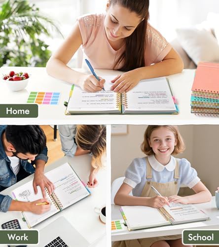 Spiral Notebook Journal with Removable Dividers Tabs, 300 Pages Hardcover Leather 5 Subject College Ruled Notebook, 8"x10" Large B5 Lined Journal for Women Men, Spiral Notebooks for Work School, Green