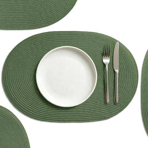 AHHFSMEI Placemats Set of 6 for Dining Table Washable Woven Non-Slip 18x12 inches Placemat Heat-Resistant Durable Table Mats for Dining Table Easy to Clean (Oval Green, 6)