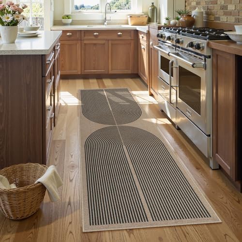 Lahome Modern Rainbow Easy Jute Outdoor Runner Rug, 2x6 Runners for Hallways Washable Laundry Room Rug, Farmhouse Non Slip Indoor Outdoor Carpet for Kitchen Floor Entryway