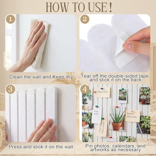 Yookeer Large Scalloped Felt Bulletin Board 36'' x 24'' Cork Board Alternative for Office Wall Decor 6 Pack with 25 Safe Removable Adhesive Tabs Push Pin, Felt Pin Boards for Home Office(Cream White)