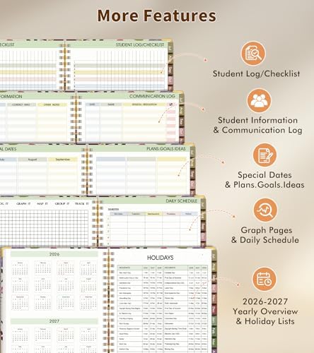 Teacher Planner 2026-2027, July 2026 - June 2027, Academic Weekly & Monthly Calendar Planner with Tabs, 8.5" x 11" A4 Teacher Lesson Plan Book with 7 Periods, Daily Agenda School Organizer for Teacher Student Homeschool Abstract Flowers