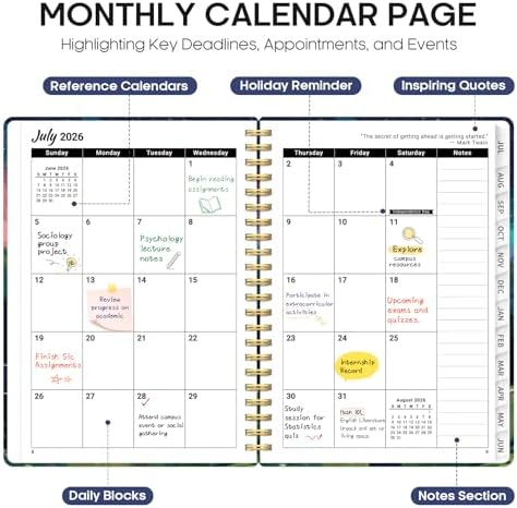 Planner 2026-2027, Jul 2026-Jun 2027 Academic Monthly & Weekly Planner | 6.3" x 8.5" Hardcover Calendar Planner for Women, Spiral Organizer with tabs, School Office Home Supplies, Polaris Retreat