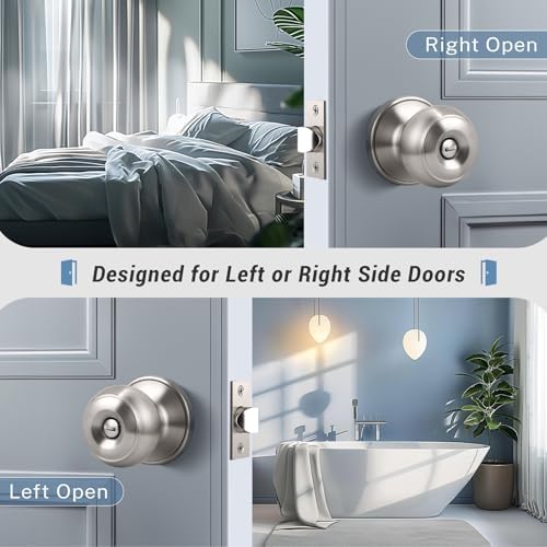 KNOBWELL 10 Pack Privacy Door Knob with Lock in Brushed Nickel Finish for Bedroom and Bathroom, Indoor Security Door Handle with Privacy Lock, Satin Nickel Interior Door Knobs