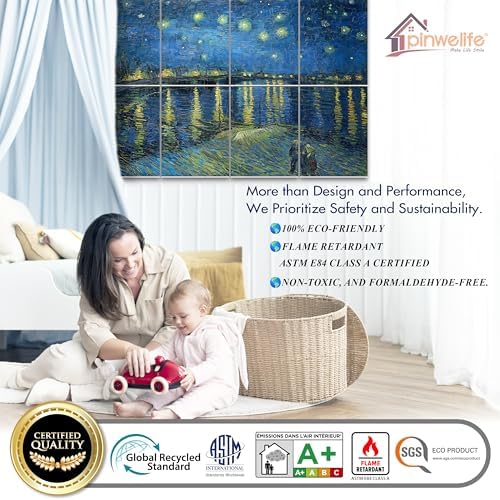 PINWELIFE® Masterpiece Acoustic Art Panels, 8-Pack 12"×16" Sound Absorbing Panels, Decorative Acoustic Wall Art, Noise and Echo Cancelling for Home Studio/Office, Nano Tape Included