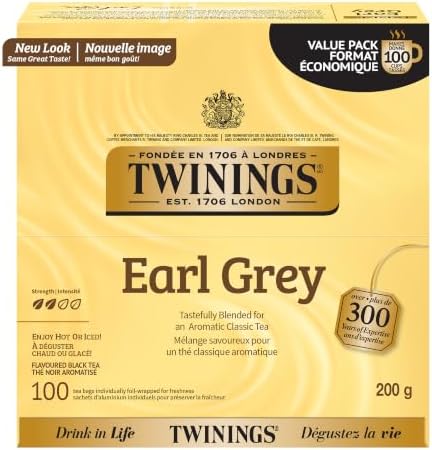 Twinings Earl Grey Black Bergamot Caffeinated Tea Bags, 100 CT Box (1 Pack)