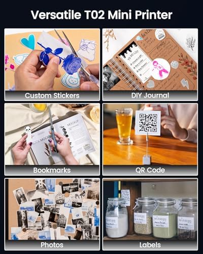 Memoking Mini Printer - Sticker Printer T02 Inkless Sticker Maker Machine