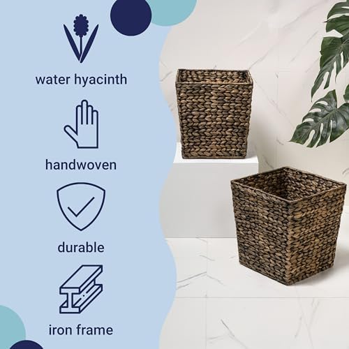 happimess Theo 4.8 Gal 12" Square Wicker Wastebasket, Brown, Set of 2