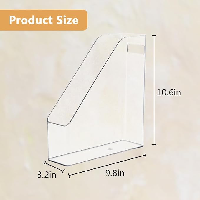 2 Pack Acrylic Magazine File Holder with Handle, Plastic Desk Organizer | Clear Acrylic Vertical File Folder Bin, Storage File Folders, Magazine Rack Document Storage Organizer for Home Office