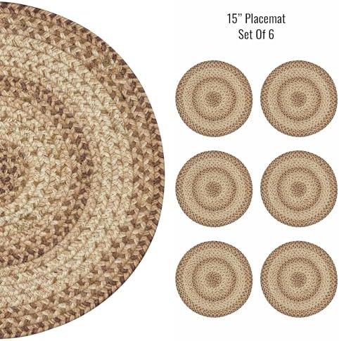 Homespice Cookie Dough Jute Braided Placemats, Round 15" Set of 6