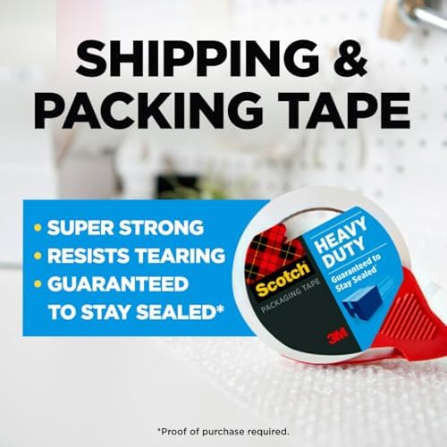 Scotch Heavy Duty Shipping Packing Tape, Clear, Shipping and Packaging Supplies, 1.88 in. x 54.6 yd., 4 Tape Rolls with 4 Dispensers