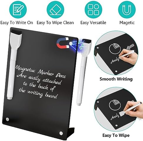 2PCS Black Acrylic Weekly Dry Erase Board Desktop, 8x6 Small Magnetic Whiteboard with Stand for Table Fridge Calendar Memo Board, Daily Planner Blackboard Easel for Office, School