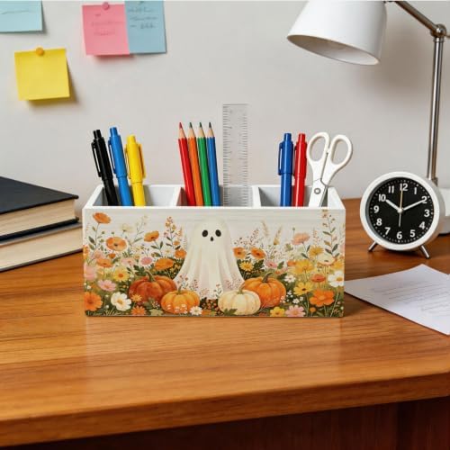 Fall Halloween Ghost Pumpkin Pen Holder for Desk Decor