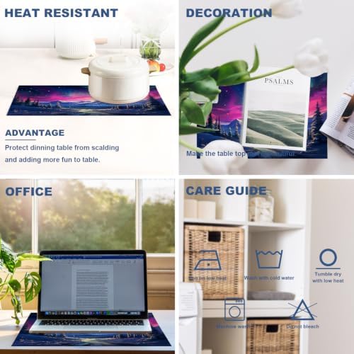 Batmerry Christmas New Year Linen Placemats Set of 8, Snow red Fruit Blue Background Washable Table Mats for Kitchen Table Thickened Heat Insulation Dining Set Indoor Outdoor 12X18 in