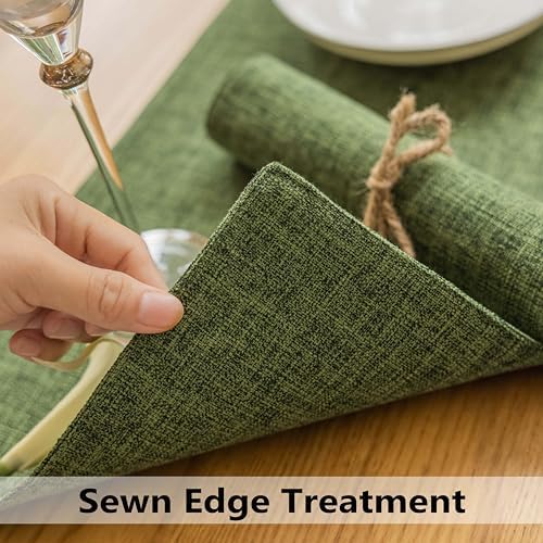 Demetex Dark Green Placemats Set of 8 Decorative Linen Textured Place Mats Heat Resistant Plate Table Mats for Cafe Party Banquet Tables, 13x19 inch, Green