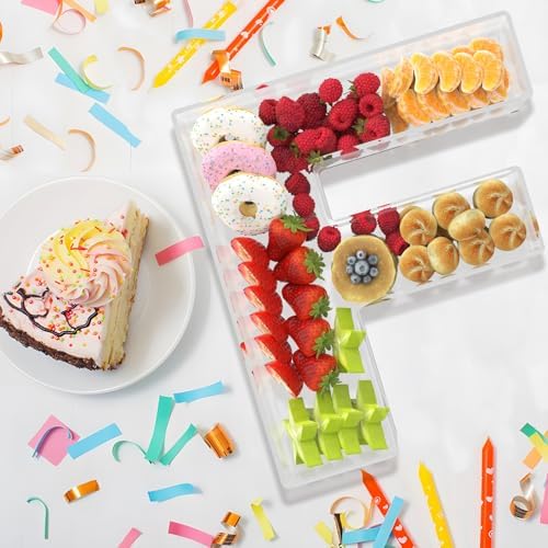 13.8" Extra Large Acrylic Letter Charcuterie Board Box, Reusable Fillable Letter Cake Candy Dish Display Serving Tray for Birthday Anniversary Party Decoration (F)