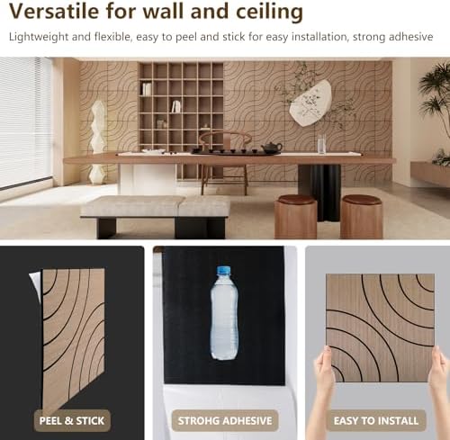 4 Packs Acoustic Wall Panels - Self-Adhesive 3D Wood Slat Wall Panel- Peel and Stick Sound Absorbing Panels for Noise Reducing - Feature Wall Decor for Home & Office
