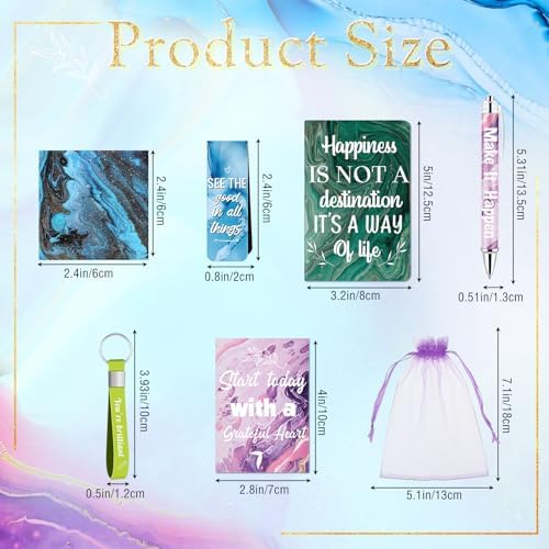 Pasimy 218 Pcs Inspirational Stationery Gifts Motivational Mini Notepad Pen Quote Bookmarks Stress Relief Stickers Inspiring Silicone Keychains for Home Office Appreciation Gift(Marble)