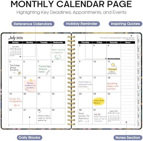 Planner 2026-2027, Monthly & Weekly Jul 2026-Jun 2027 Calendar Book | 6.3" x 8.5", Hardcover Spiral Planner with Tabs, School & Daily Pretty Agenda for Women, Students, Teachers, Moonlit Meadow