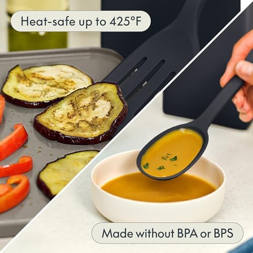 bella 5 Piece Tool Set with Magnetic Rack, Non-toxic, Food-grade, Slate