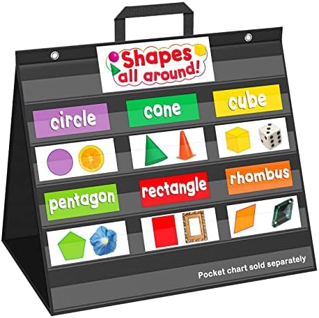 EAMAY Large Standard Pocket Chart for Classroom,Teacher Supplies for Sentence Strip and Card Display,Black Double Sided Table Top Pocket Chart with Hang/Stand/Portable(25Wx22L)