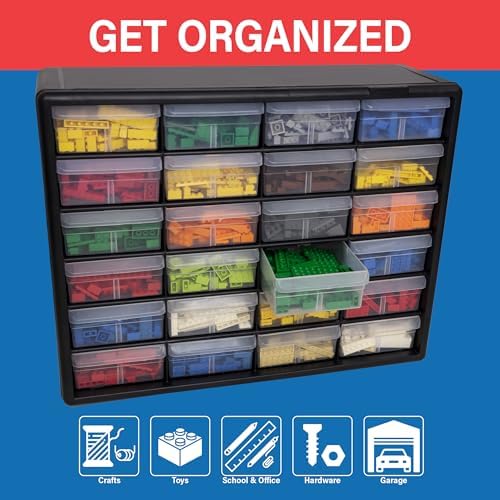 Akro-Mils 24-Drawer Plastic Storage Cabinet, 20" W x 6" D x 16" H, Black