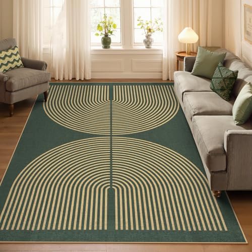 Lahome Rainbow Easy Jute Dark Green Rug, 5x7 Mid Century Modern Rug