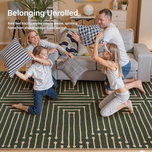 Lahome Green 3x5 Entryway Rug, Non Slip Maze Line Easy Jute Washable Rug