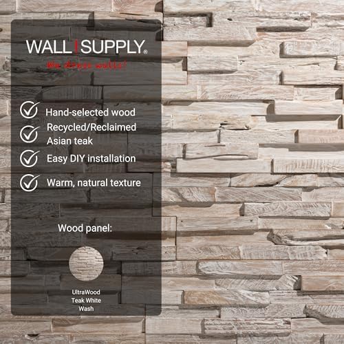 Wall!Supply 3D Wall Panels – Reclaimed Whitewash Asian Teak Wood – Home Decor Wallpaper Alternative for Living Room, Bedroom & Office – Easy DIY Installation – 10 Pack, Covers 9.6 Sq Ft